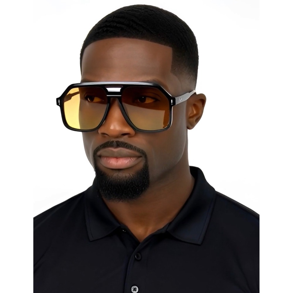 Mens Sunglasses Black Flat Top Square Yellow Gradient Lenses Modern Hip Hop 2026
